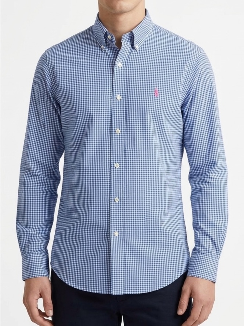 Polo Ralph Lauren Blue Gingham Button Down Shirt Small Modern Prep Quiet Luxury